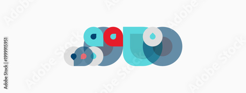 Abstract geometric shapes overlap, creating colorful design. Circles dominate composition, suggesting movement, depth. Modern aesthetic.