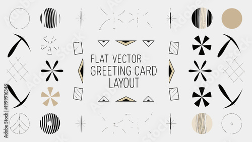 Flat vector greeting card layout with border frame and decorative elements for design