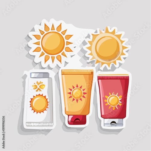 Sunscreen Tubes and Sun Icons
