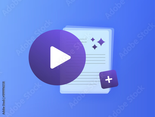 AI script generator for video content creation with media production and editing. Create video script and media assets for marketing content and creative production vector illustration