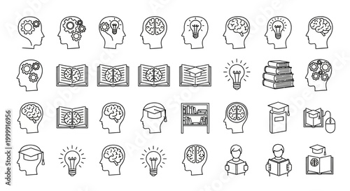 Set of Hand Drawn Education and Intelligence Line Icons.