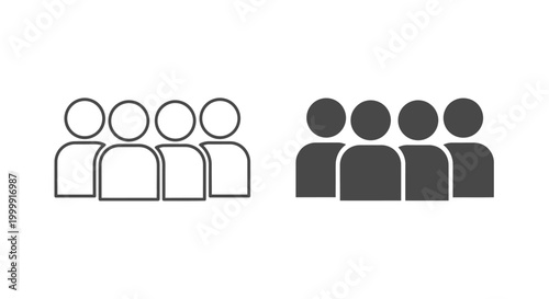Set of human group icons in outline and solid style.
