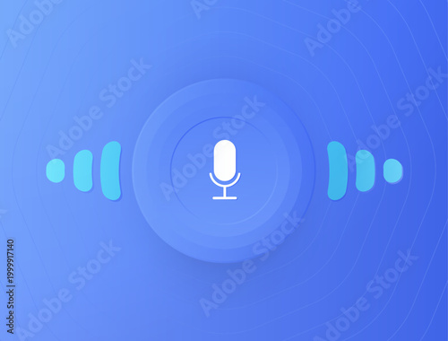 Voice search with speech recognition and voice assistant in digital interface. Audio input and commands for search interaction and user experience in mobile technology vector illustration