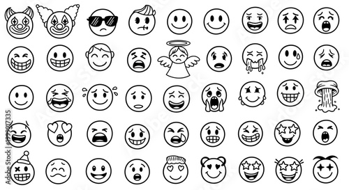 Set of Hand Drawn Emoticons and Smiley Faces.