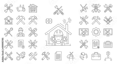 Set of engineering and construction outline icons.