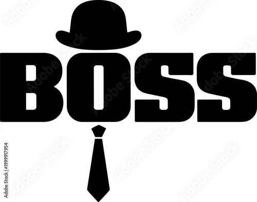 Black stylish boss hat and tie logo design with top hat