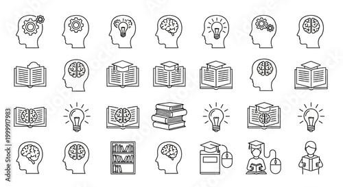 Set of Education and Intellectual Development Line Icons.