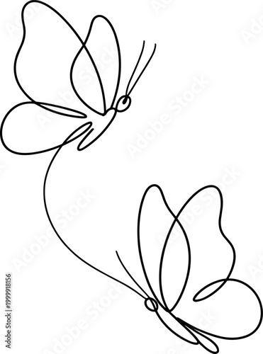 Two elegant butterflies flying in a simple line art style