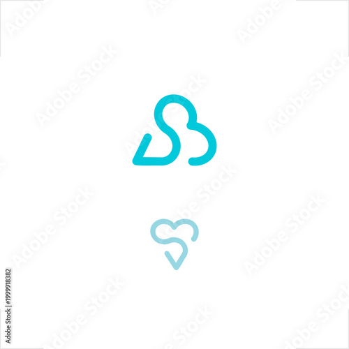 Minimalist monogram logo featuring integrated SB initials with heart and cloud elements. Ideal for wellness brands, personal care services, mental health platforms, cloud software, and creative busine
