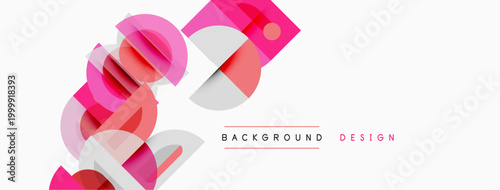 Abstract pink shapes overlap white background. Modern design elements create dynamic visual texture. Simple, clean aesthetic.