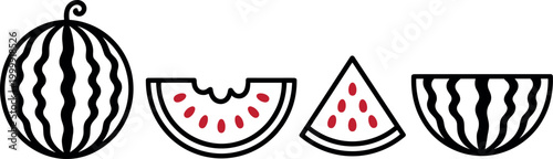 Whole and sliced watermelon with seeds in a minimalist style