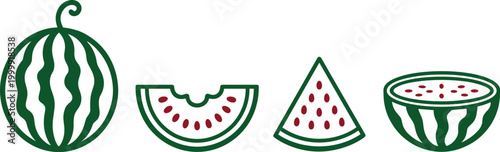 Colorful watermelon illustration with slices and bowl in a playful style