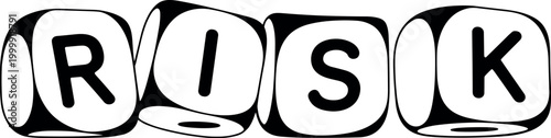Black and white dice spelling risk on wooden blocks
