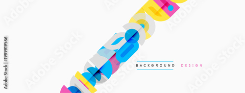 Abstract colorful lines create dynamic visual effect. White background emphasizes bright shapes, modern design elements present.