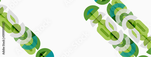 Abstract green shapes overlap white background. Modern design elements create dynamic visual texture. Minimalist composition, clean aesthetic.