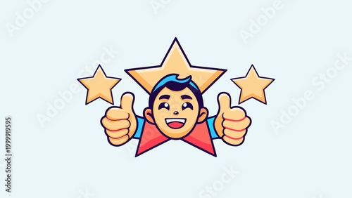 Cartoon boy giving thumbs up with optimistic expression surrounded by stars