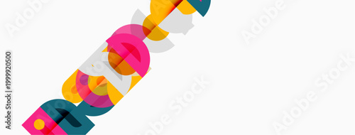 Abstract colorful design features overlapping circles forming letters. Minimalist style, bright hues, clean composition. Modern graphic element.