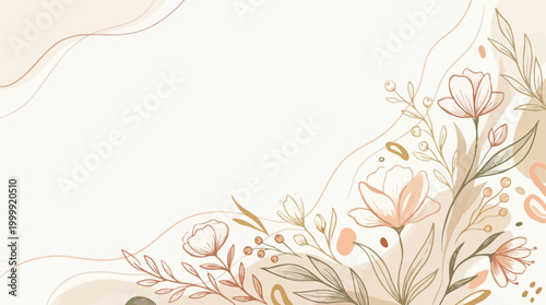 Εκτύπωση καμβά Soft watercolor floral border featuring peach and cream leaves for design projects