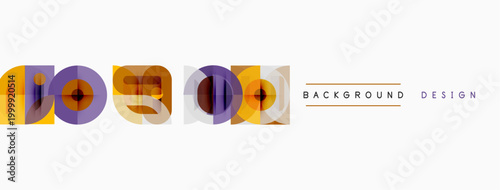 Abstract geometric shapes, vibrant colors, modern design elements. Background features layered polygons, clean lines.