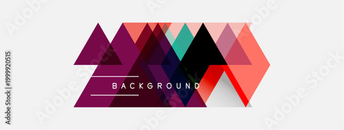 Abstract geometric shapes overlap, creating dynamic background. Colors include purple, pink, black, teal. Text reads BACKGROUND. Minimalist design.