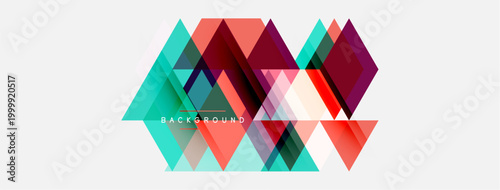 Abstract geometric shapes overlap, creating vibrant colorful design. Modern pattern suitable for backgrounds, banners, presentations.