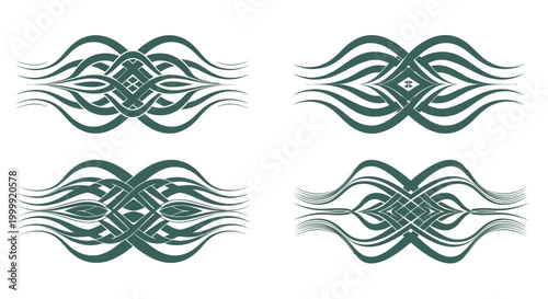 Green tribal tattoo designs on white.