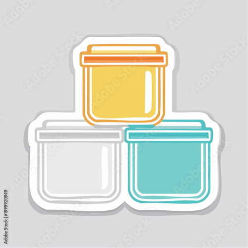 Three colorful food storage containers