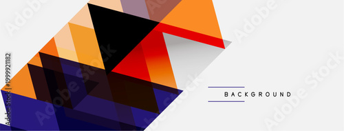 Abstract geometric shapes overlap, creating dynamic composition. Orange, navy, brown hues dominate white space. Modern design element.