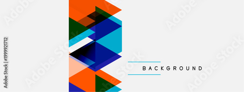 Abstract geometric shapes overlap, creating vibrant color blocks. Minimalist design with white space dominates composition.