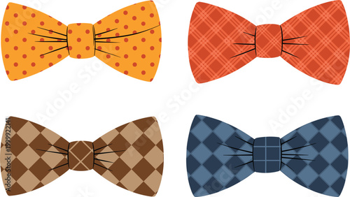 Bow tie icons set, patterned fashion accessories colorful vector illustration stylish formal wear design