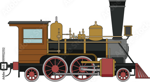 Vintage steam locomotive illustration, classic train engine transport railway vector design detailed retro style
