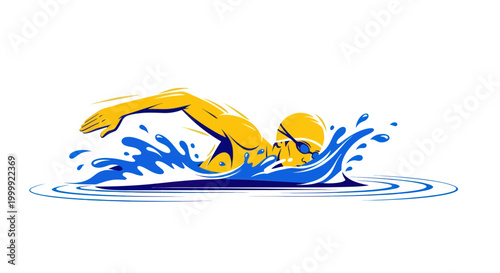 Swimmer Athlete Freestyle Stroke in Blue Water Splash