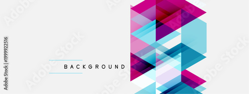 Abstract geometric design. Pink, blue triangles overlap creating modern background. Minimalist style with text label present.