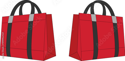 Shopping bags illustration set, red retail package with handles vector design modern commercial concept