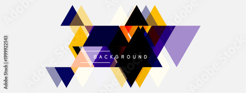 Abstract geometric shapes overlap, creating dynamic composition. Yellow, purple, dark tones dominate design. Minimalist style, modern aesthetic.