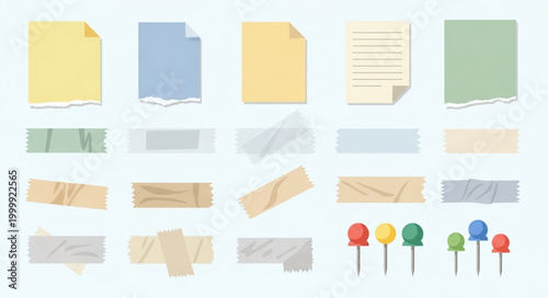 Collection of Torn Paper Pieces and Push Pins.