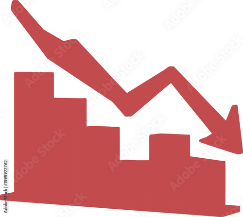 Declining graph illustration, falling arrow over chart economic downturn vector design business crisis concept