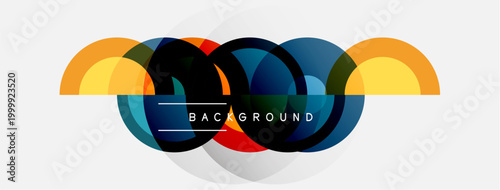 Abstract colorful overlapping circles create dynamic background. Modern design elements suggest creativity, energy, fluidity. Simple yet impactful visual.