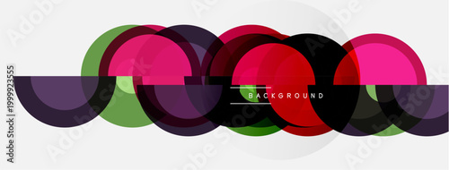 Abstract colorful overlapping circles create modern design. Simple shapes, vibrant hues, clean aesthetic. Background element.