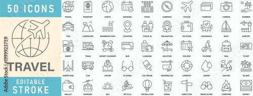 Travel line icon collection. Editable stroke. Vector illustration.