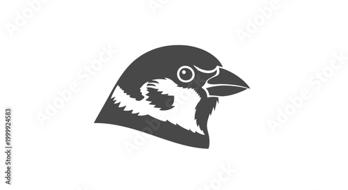 Black and White Bird Head Illustration.