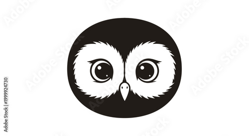 Black and White Owl Face Illustration.
