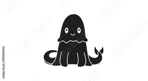 Black Octopus Cartoon Character Illustration.