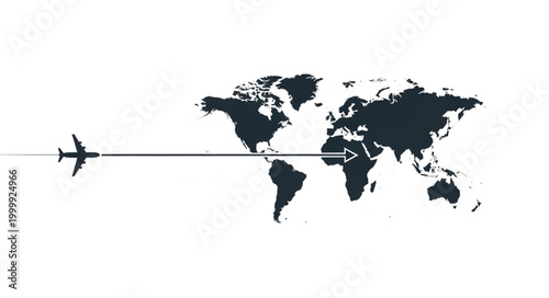 Global Travel Route - Airplane Flying Over World Map.
