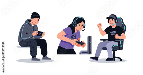A cartoon illustration of a  people team gamers