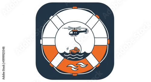 Helicopter Rescue Operation in a Lifebuoy Emblem.