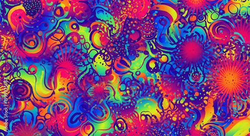 Vibrant Psychedelic Abstract Pattern with Swirling Colors.