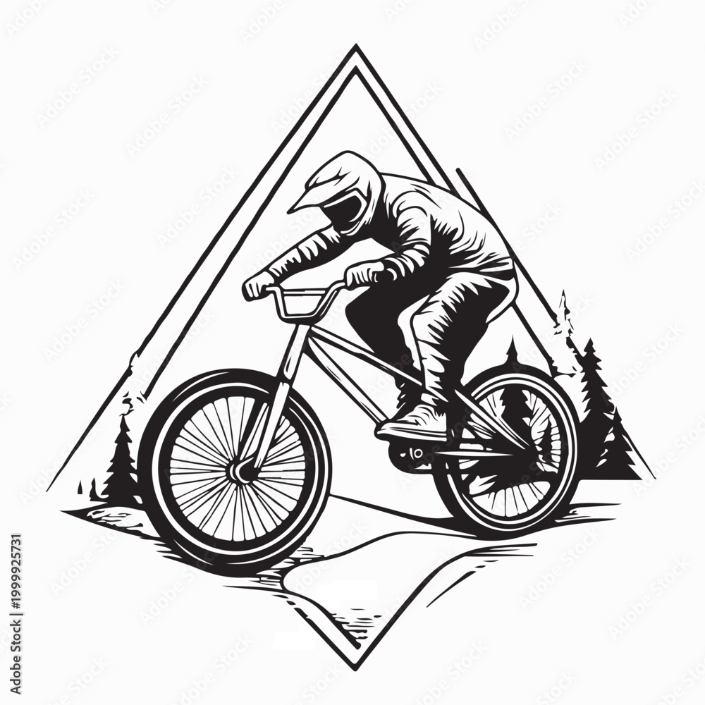 Fototapeta premium BMX Rider Trails Adventure Badge Logo Vector Illustration