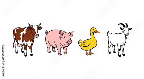 Farm animals standing in line.