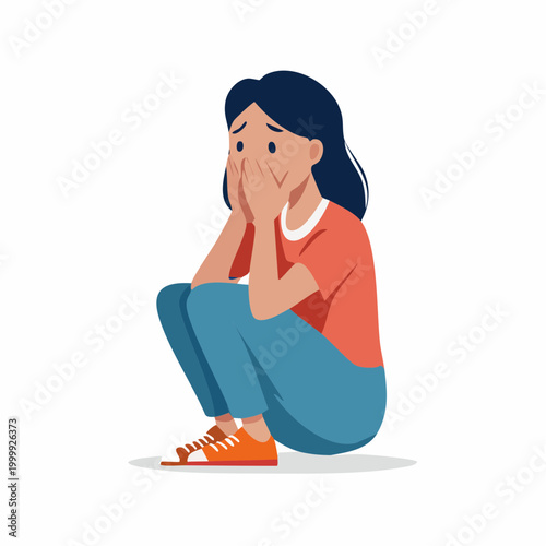 Woman Crying or Scared, Covering Face with Hands